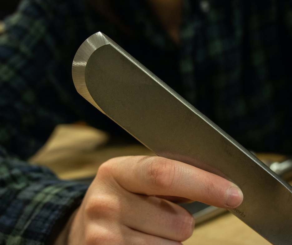 Wood lathe turning negative rake scraper tool by Carter and Son Toolworks.